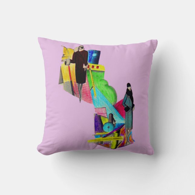 1930s art deco women print throw pillow (Front)