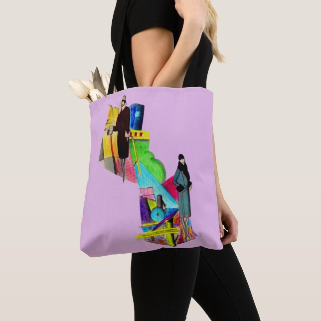 1930s art deco women print tote bag (Close Up)