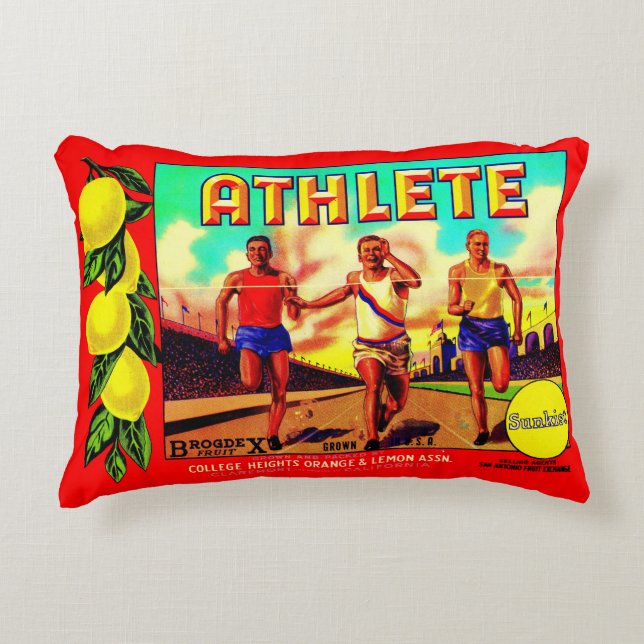 1930s Athlete fruit crate label Accent Pillow (Front)
