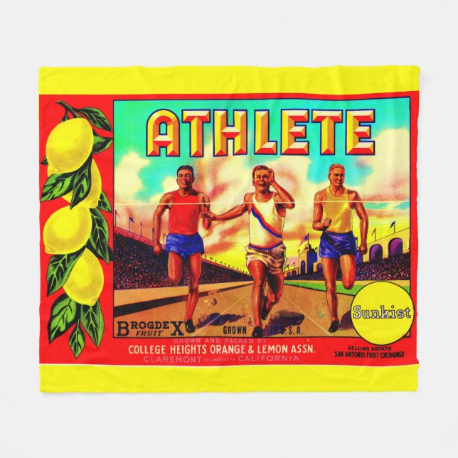 1930s Athlete fruit crate label Fleece Blanket (Front (Horizontal))