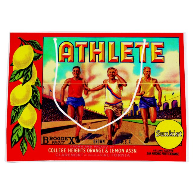 1930s Athlete fruit crate label print Large Gift Bag (Front)