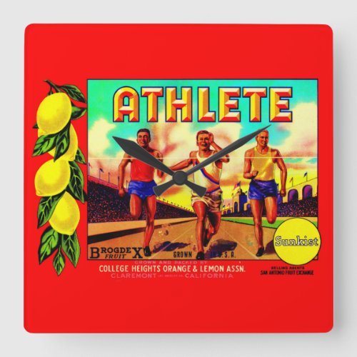 1930s Athlete fruit crate label Square Wall Clock