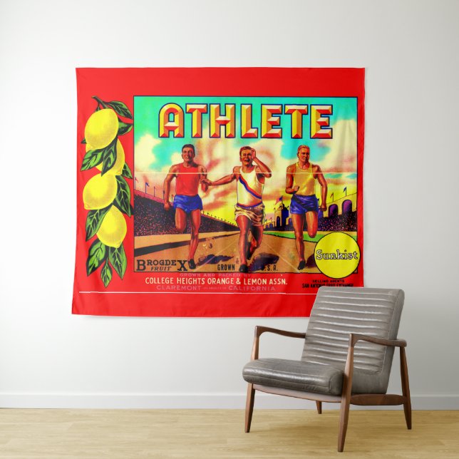 1930s Athlete fruit crate label Tapestry (In Situ (Horizontal))