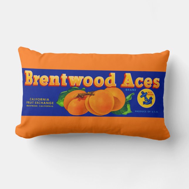 1930s Brentwood Aces apricots crate label Lumbar Pillow (Front)