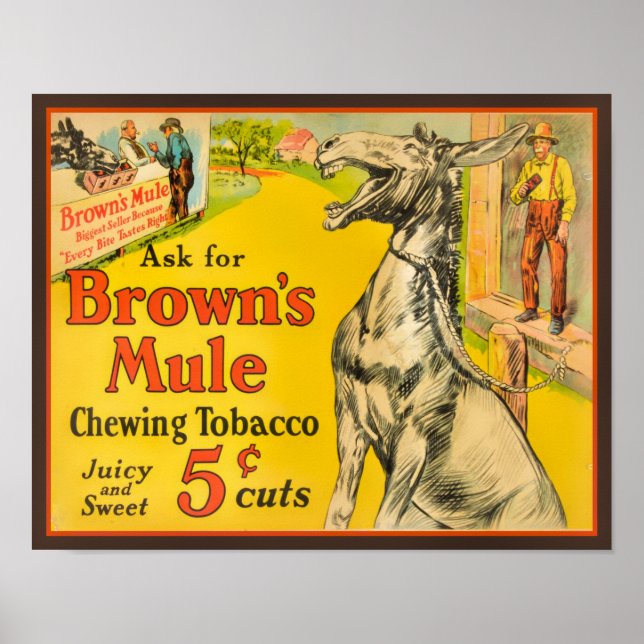 1930's Brown's Mule Chewing Tobacco Poster (Front)