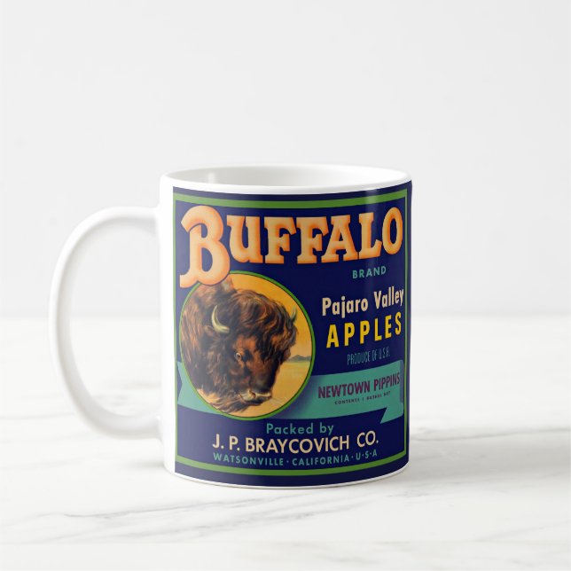 1930s Buffalo Brand Apples crate label print Coffee Mug (Left)