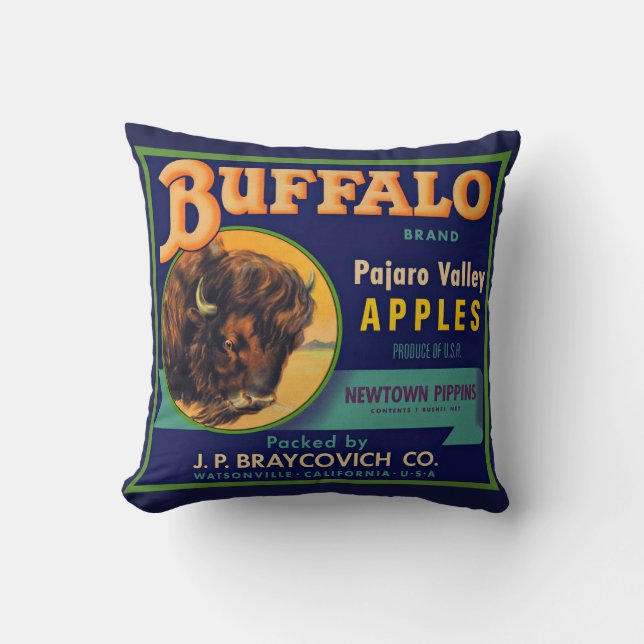1930s Buffalo Brand Apples crate label print Throw Pillow (Front)