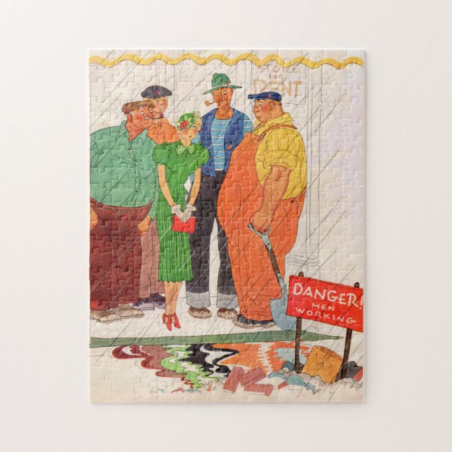 1930s burly men and pretty lady jigsaw puzzle (Vertical)