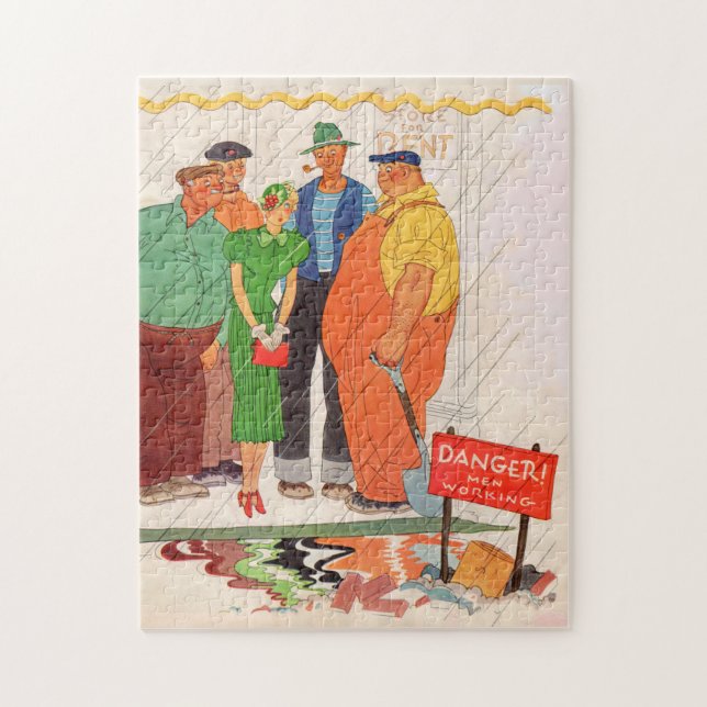 1930s burly men and pretty lady jigsaw puzzle (Vertical)