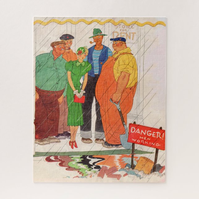 1930s burly men and pretty lady jigsaw puzzle (Vertical)