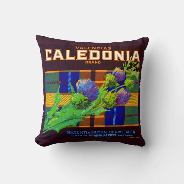 1930s Caledonia orange crate label print Throw Pillow (Front)