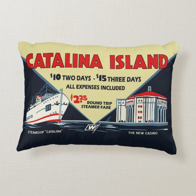 1930s Catalina Island Promotional Art Accent Pillow (Back)