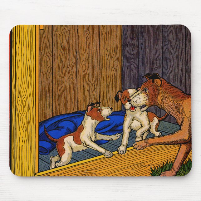 1930s children's book art puppies and Mama Mouse Pad (Front)