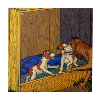 1930s children's book art puppies and Mama Tile