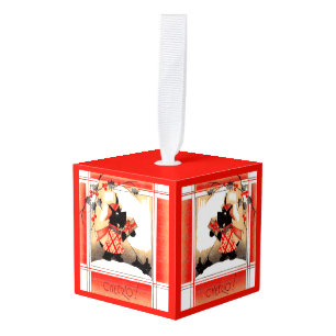 1930s Christmas Scottie dog says ‘Cheerio’ Cube Ornament