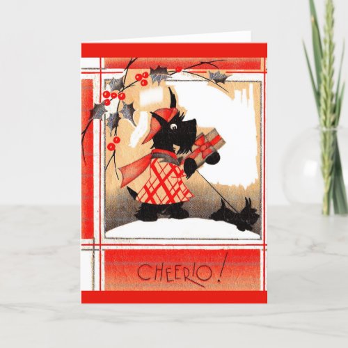 1930s Christmas Scottie dog says Cheerio Holiday Card