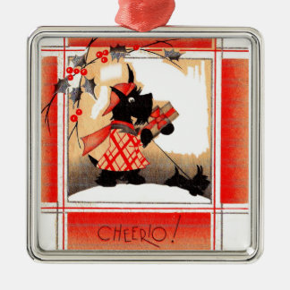1930s Christmas Scottie dog says ‘Cheerio’ Metal Ornament