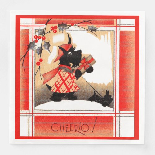  1930s Christmas Scottie dog says Cheerio Paper Dinner Napkins