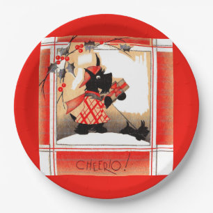 1930s Christmas Scottie dog says ‘Cheerio’ Paper Plates
