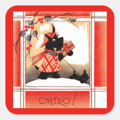1930s Christmas Scottie dog says Cheerio Square Sticker