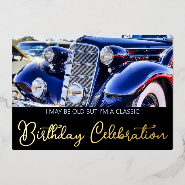 1930'S Classic Car Birthday Foil Invitation (Front)