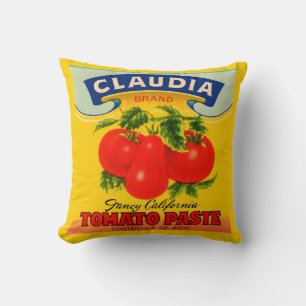 1930s Claudia tomato paste label print Throw Pillow
