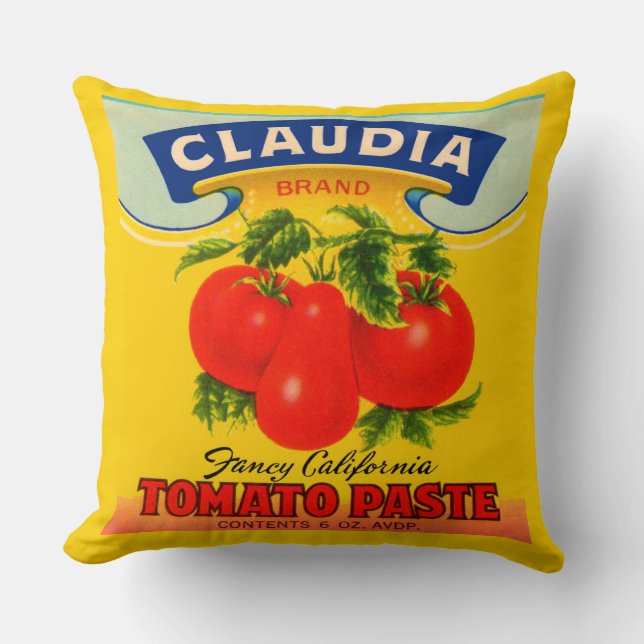 1930s Claudia tomato paste label Throw Pillow (Front)