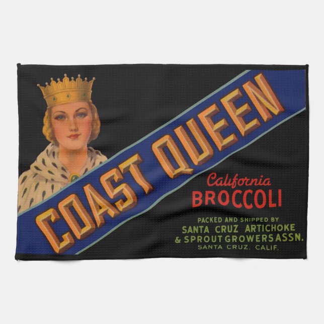  1930s Coast Queen broccoli crate label Kitchen Towel (Horizontal)