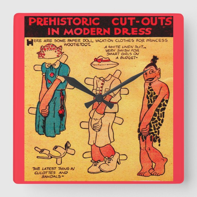 1930s comic strip paper doll Princess Wootietoot Square Wall Clock (Front)