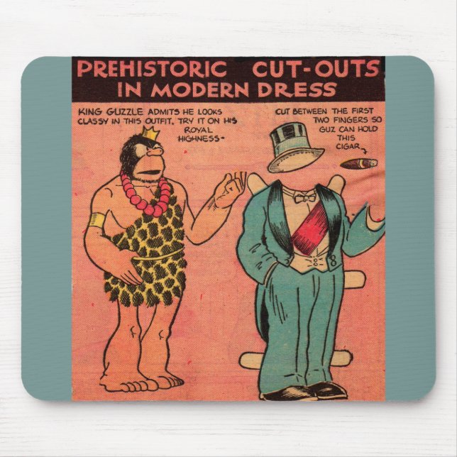 1930s comics cave man paper doll King Guzzle Mouse Pad (Front)