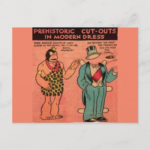 1930s comics cave man paper doll King Guzzle Postcard