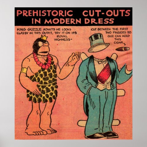 1930s comics cave man paper doll King Guzzle Poster