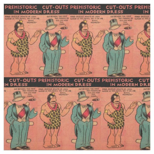 1930s comics cave man paper doll King Guzzle print Fabric