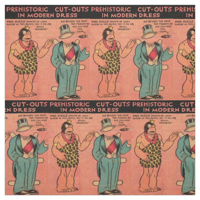 1930s comics cave man paper doll King Guzzle print Fabric (Swatch)