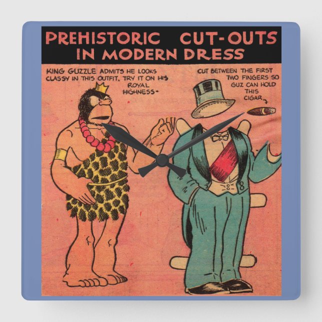1930s comics cave man paper doll King Guzzle Square Wall Clock (Front)