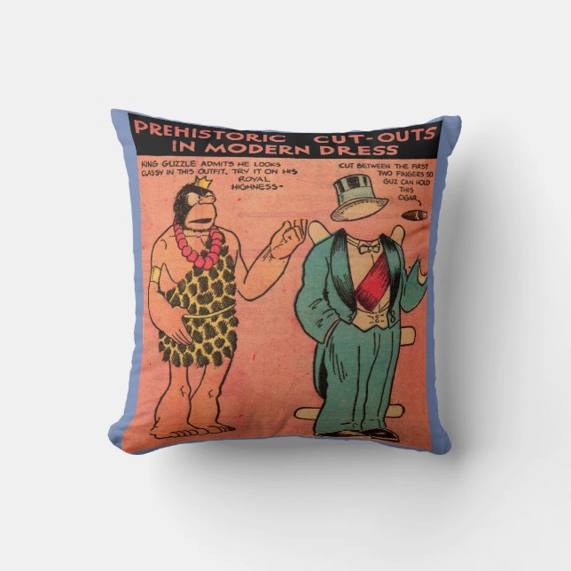 1930s comics cave man paper doll King Guzzle Throw Pillow (Front)