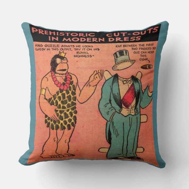 1930s comics cave man paper doll King Guzzle Throw Pillow (Front)