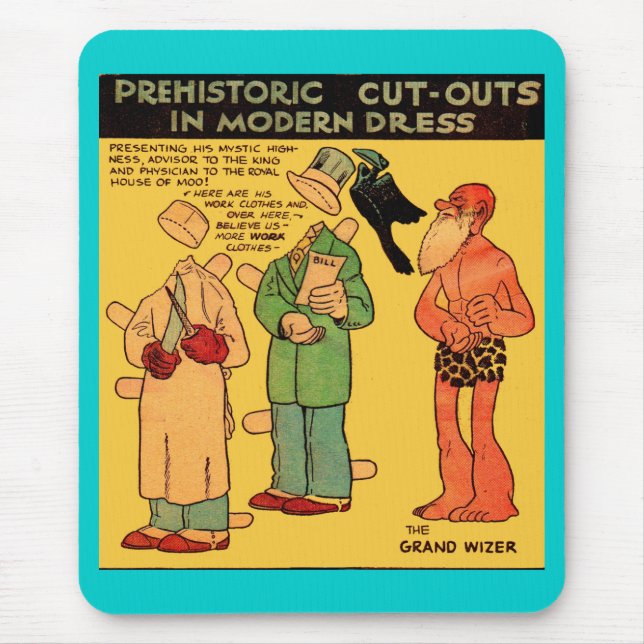 1930s comics paper doll cave man Grand Wizer Mouse Pad (Front)