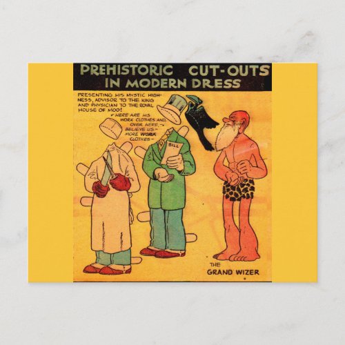 1930s comics paper doll cave man Grand Wizer Postcard