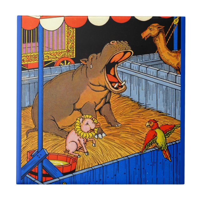 1930s crying hippopotamus and friends ceramic tile (Front)