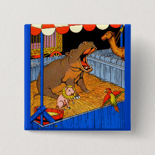1930s crying hippopotamus and friends pinback button