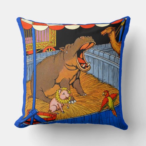 1930s crying hippopotamus and friends throw pillow