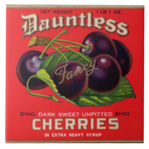 1930s Dauntless Cherries in Heavy Syrup can label Ceramic Tile