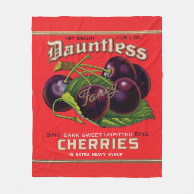 1930s Dauntless Cherries in Heavy Syrup can label Fleece Blanket (Front)