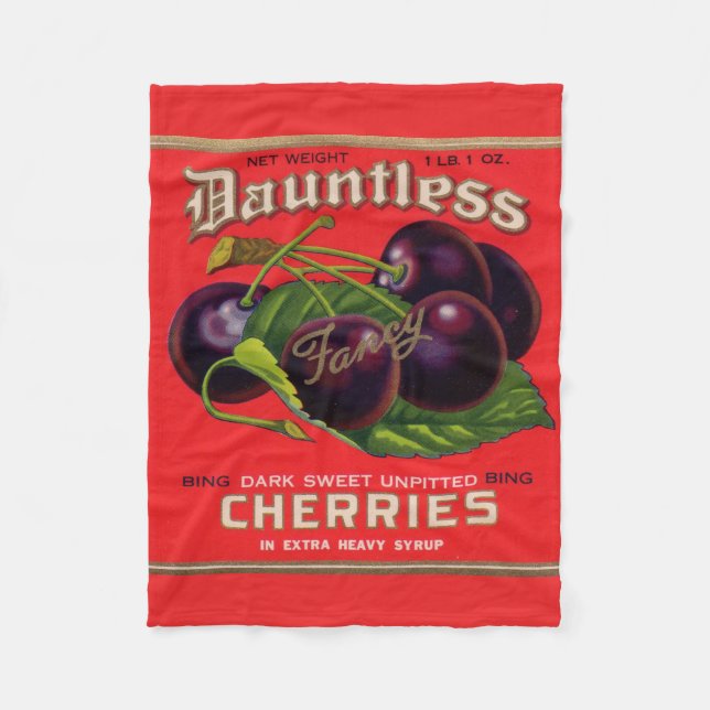 1930s Dauntless Cherries in Heavy Syrup can label Fleece Blanket (Front)