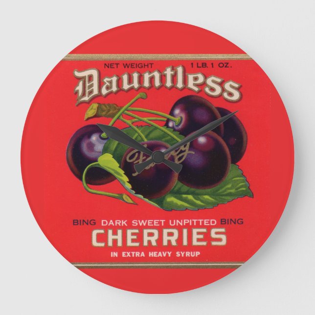 1930s Dauntless Cherries in Heavy Syrup can label Large Clock (Front)