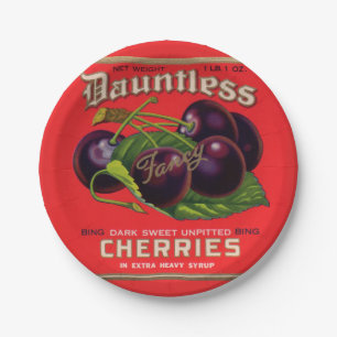 1930s Dauntless Cherries in Heavy Syrup can label Paper Plates