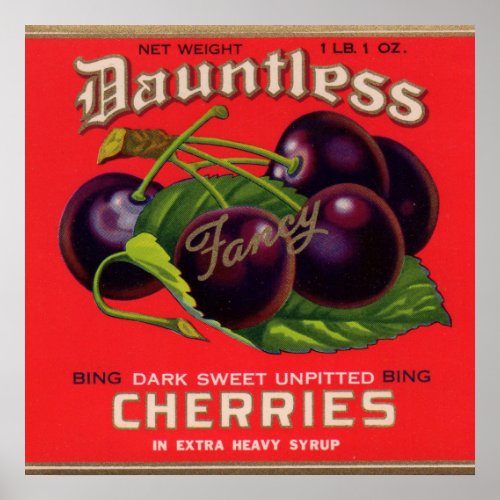 1930s Dauntless Cherries in Heavy Syrup can label Poster