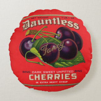 1930s Dauntless Cherries in Heavy Syrup can label Round Pillow