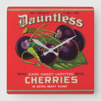 1930s Dauntless Cherries in Heavy Syrup can label Square Wall Clock